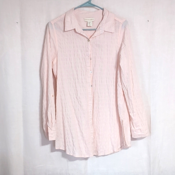 Cynthia Rowley Pale Pink Long Sleeve Textured Cotton Button Up Size Large - Picture 1 of 6